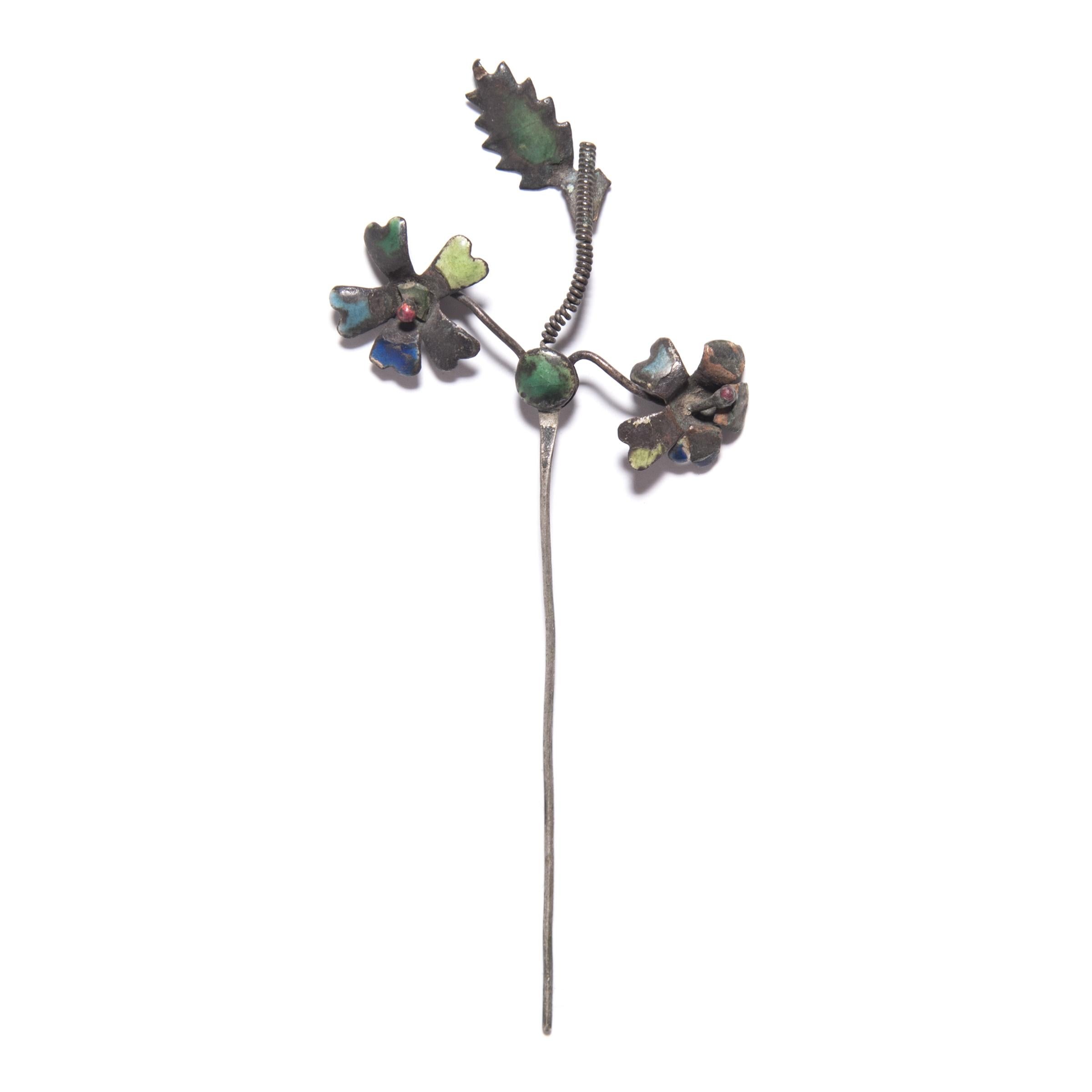 Qing 19th Century Chinese Enameled Floral Hairpin