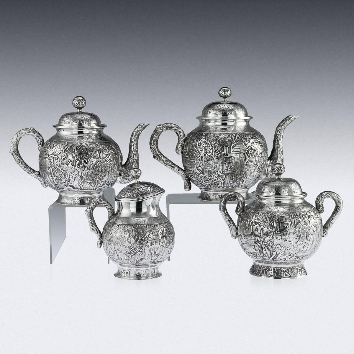 Chinese Export 19th Century Chinese Exceptional Solid Silver Tea Service, Hong Kong, circa 1890