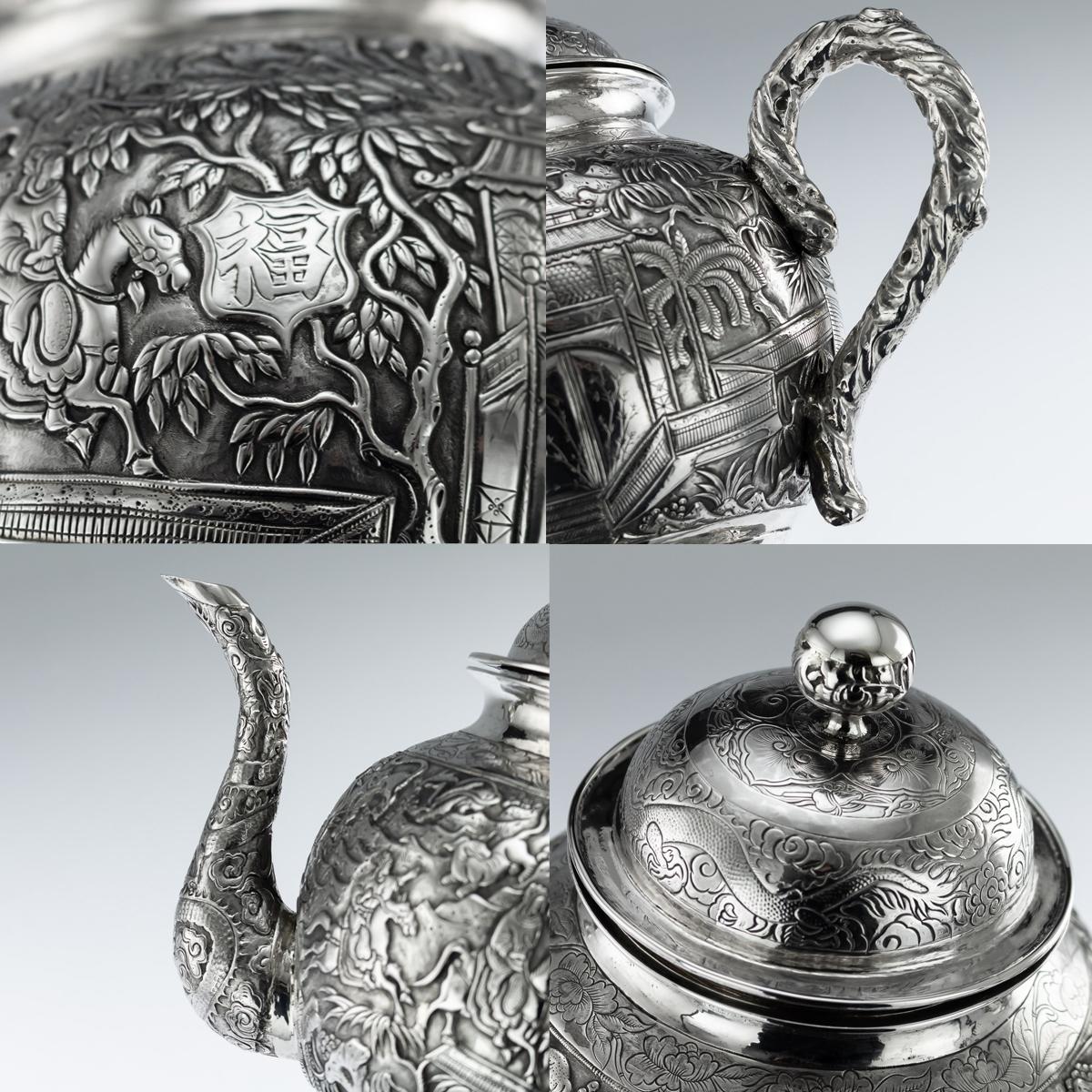 19th Century Chinese Exceptional Solid Silver Tea Service, Hong Kong, circa 1890 3