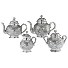 19th Century Chinese Exceptional Solid Silver Tea Service, Hong Kong, circa 1890