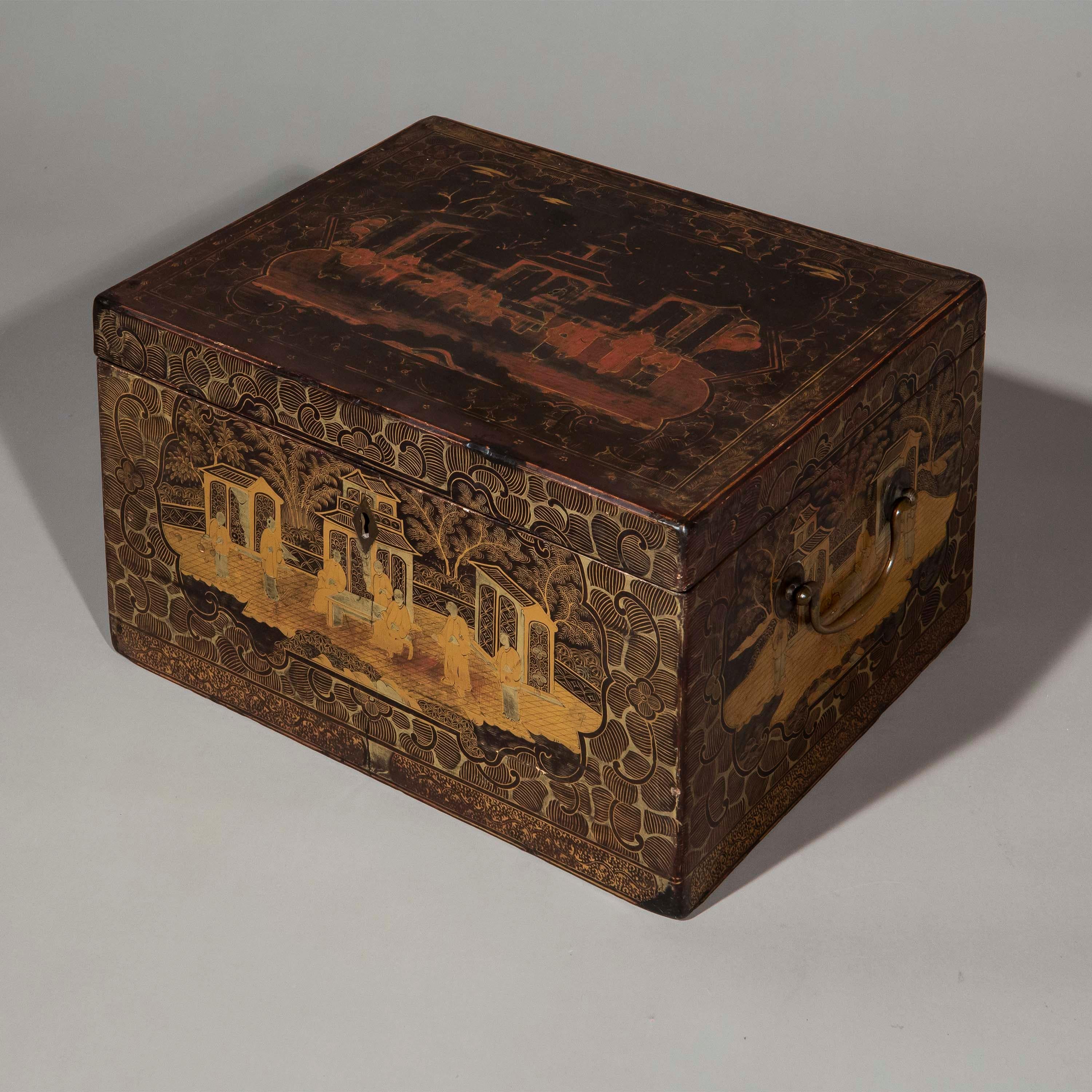 Rare 19th Century Chinoiserie Black Lacquer Box, c. 1850 For Sale 6