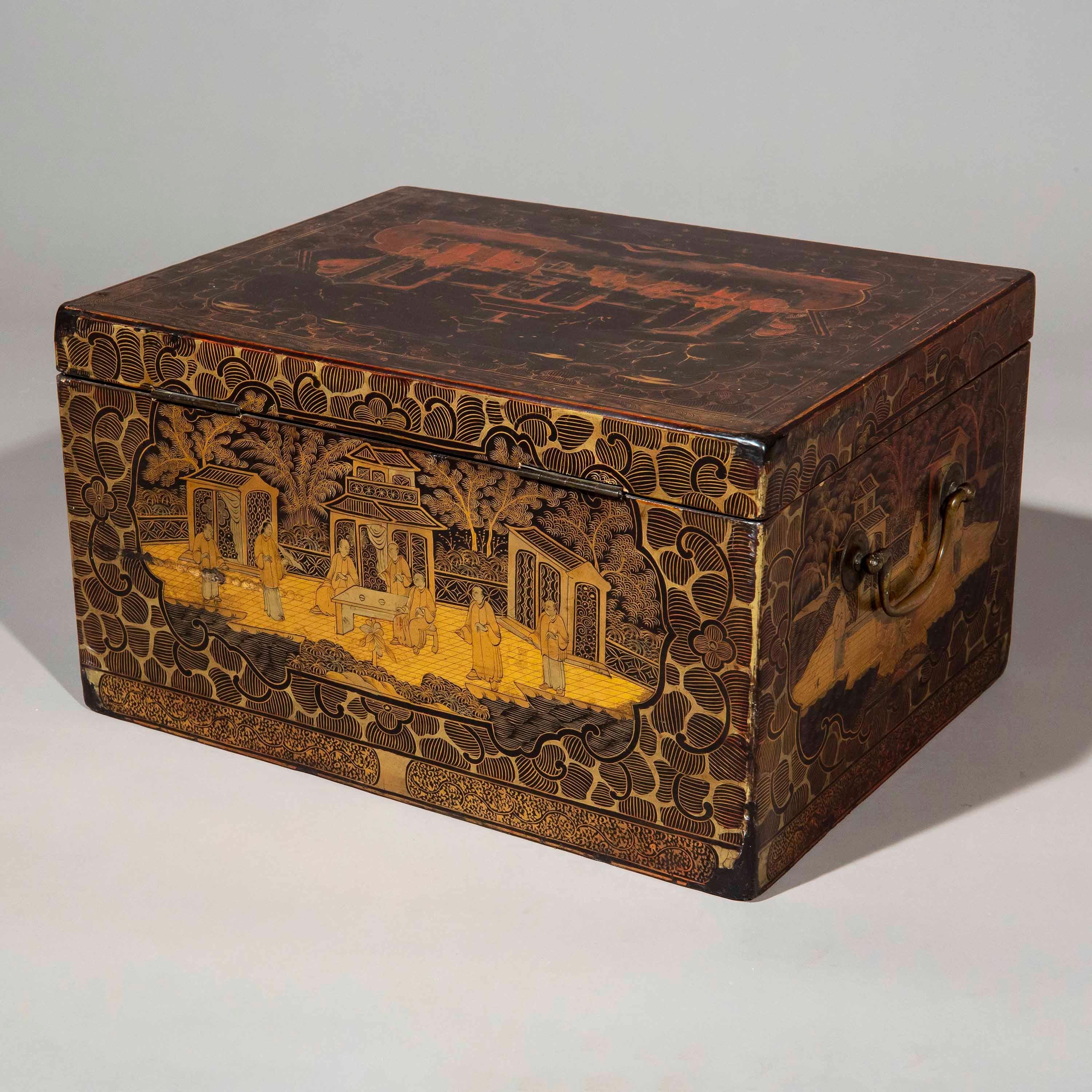 Rare 19th Century Chinoiserie Black Lacquer Box, c. 1850 For Sale 1
