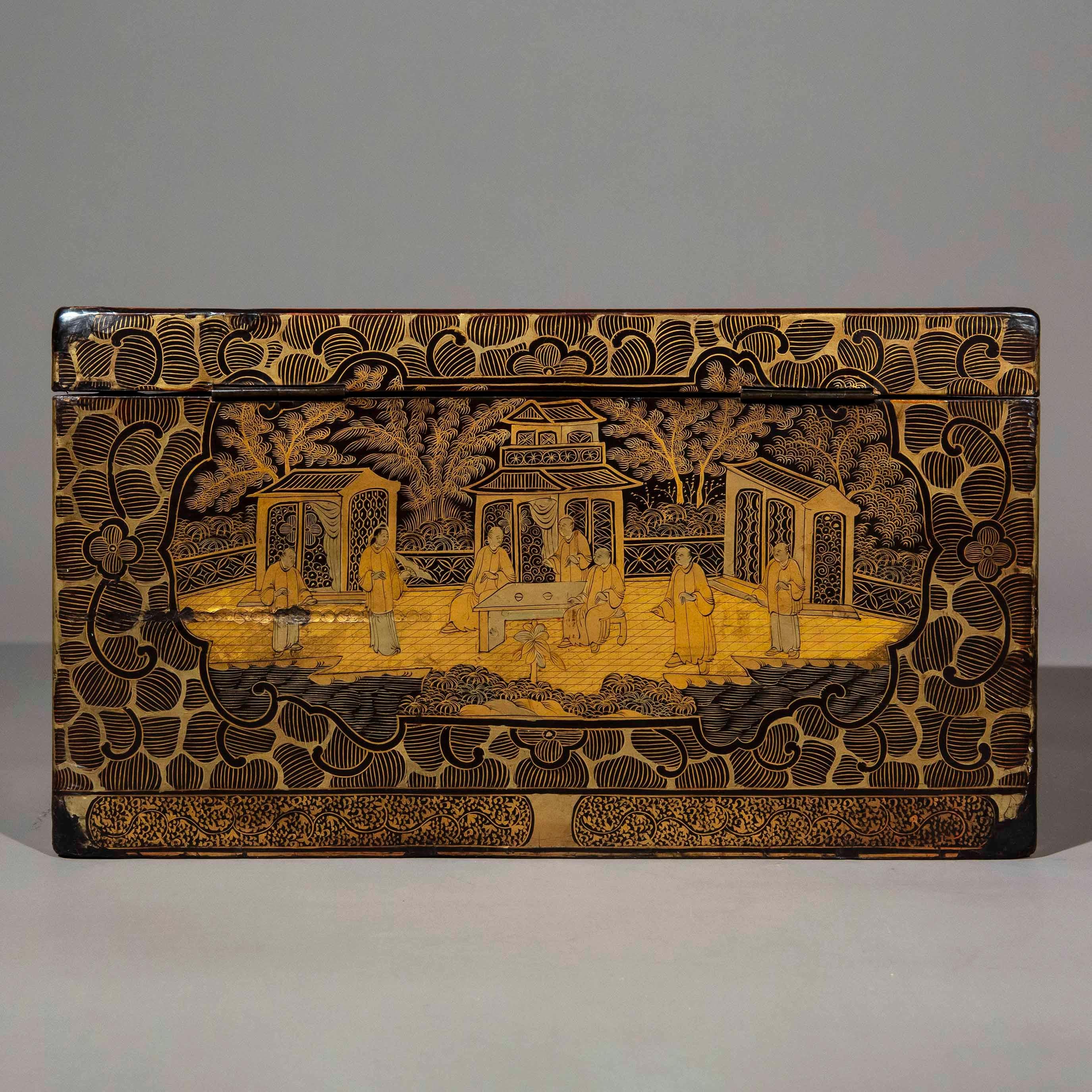 Rare 19th Century Chinoiserie Black Lacquer Box, c. 1850 For Sale 2