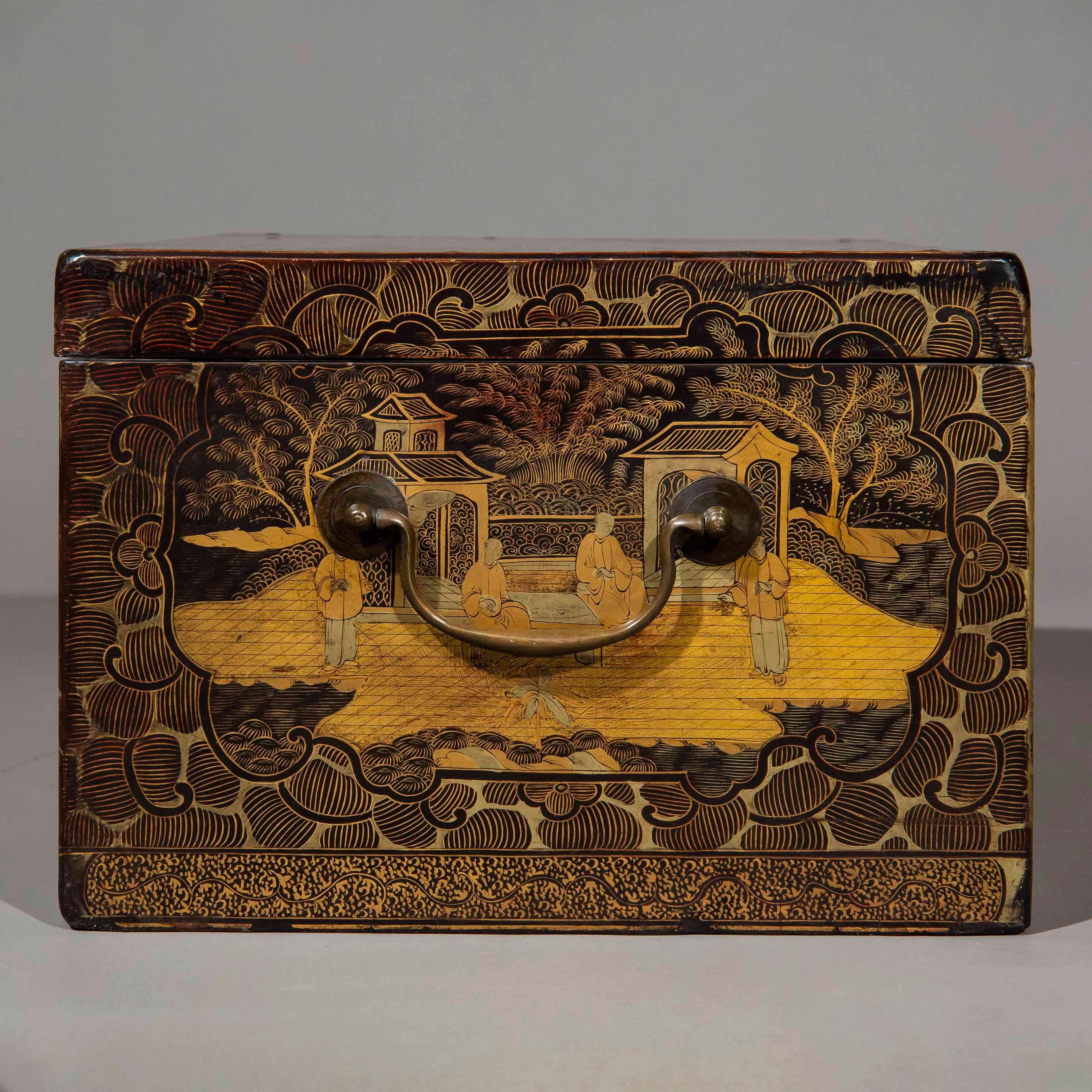 Rare 19th Century Chinoiserie Black Lacquer Box, c. 1850 For Sale 3