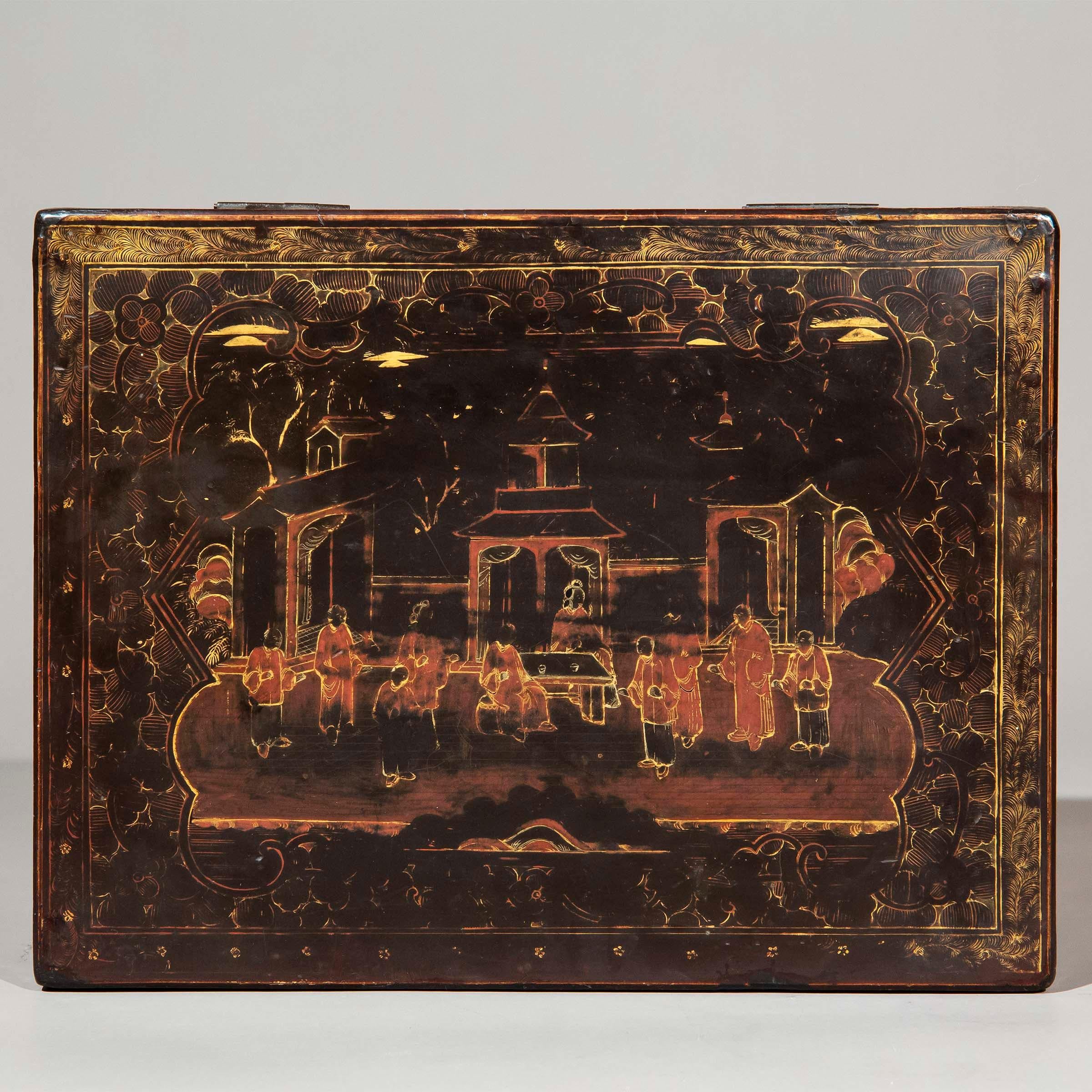 Rare 19th Century Chinoiserie Black Lacquer Box, c. 1850 For Sale 4