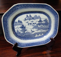 19th Century Chinese Export Blue and White Canton Ware Platter