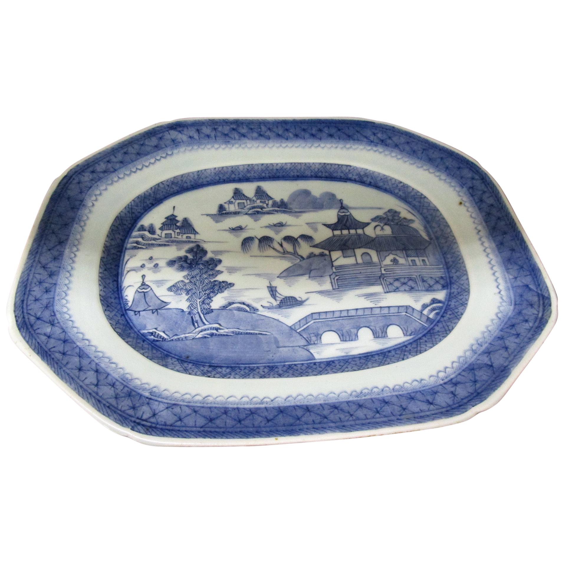 19th Century Chinese Export Blue and White Canton Ware Platter