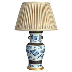 19th Century Chinese Export Blue and White Crackle Glazed Vase Lamp