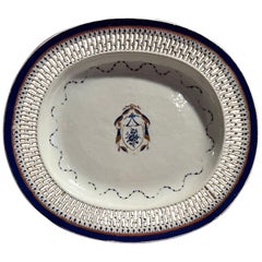 19th Century, Chinese Export Blue & White Armorial Pierced Platter