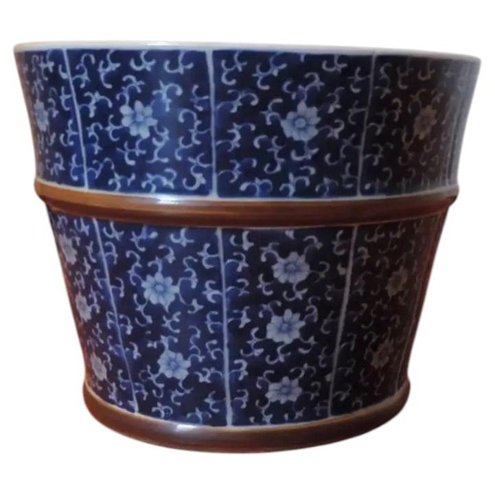 Vaso Cachepot in porcellana blu e bianca da esportazione del XIX secolo