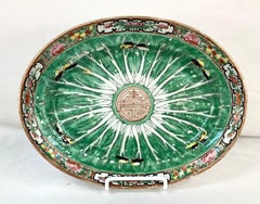 19th Century Chinese Export Cabbage Leaf and Dragonfly Platter