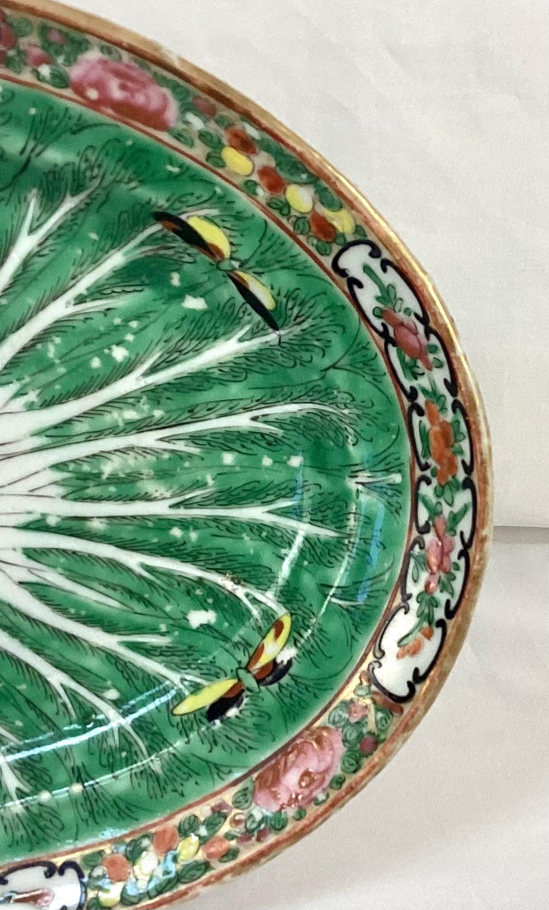 19th Century Chinese Export Cabbage Leaf and Dragonfly Platter In Excellent Condition In Bradenton, FL