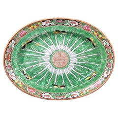 19th Century Chinese Export Cabbage Leaf and Dragonfly Platter