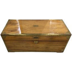 19th Century Chinese Export Campaign Style Camphor Wood Trunk with Drawer & Tray