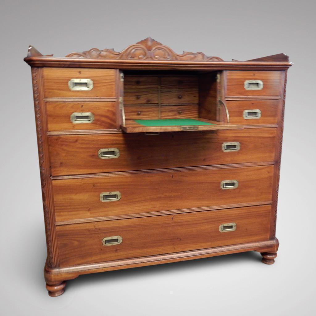 19th Century Chinese Export Camphor Wood Secretaire Chest In Good Condition In Lincolnshire, GB