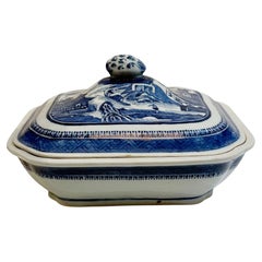 19th Century Chinese Export Canton Blue and White Serving Dish