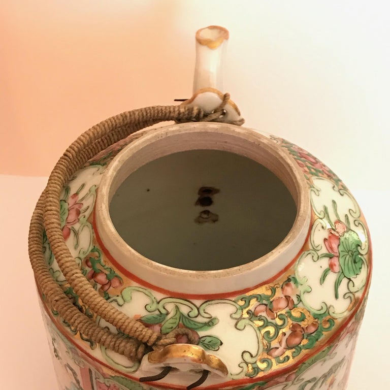 19th Century Antique Chinese Export Canton Famille Rose Medallion Teapot For Sale 2