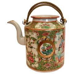 19th Century Antique Chinese Export Canton Famille Rose Medallion Teapot
