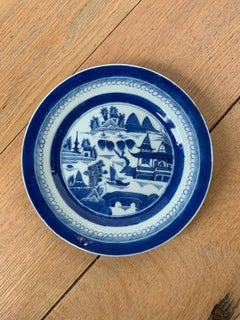 19th Century Chinese Export Canton Ware Blue and White Porcelain Plate