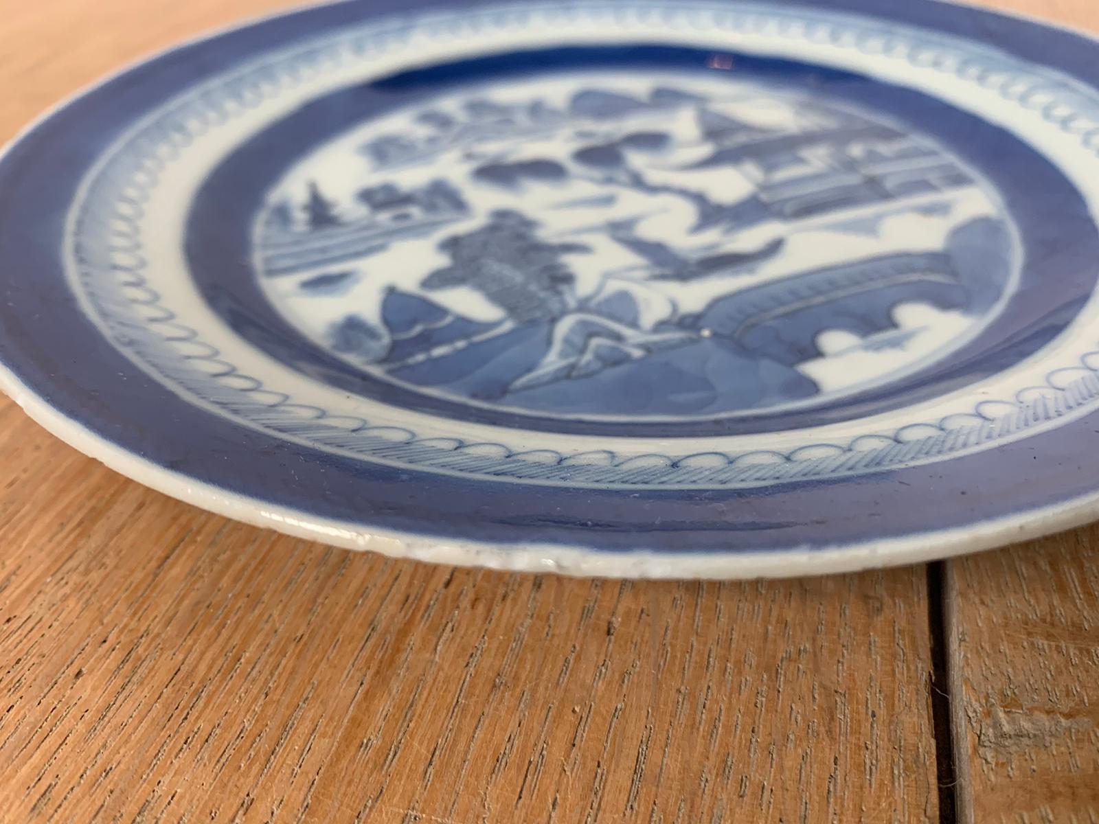 19th Century Chinese Export Canton Ware Blue & White Porcelain Plate, Unmarked 4