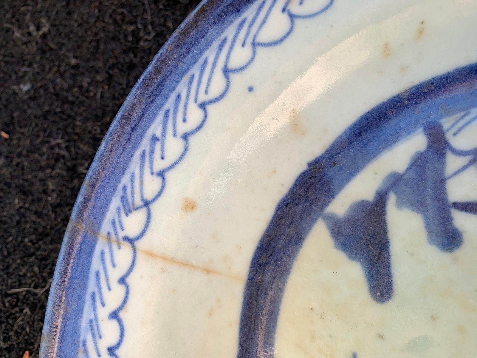 19th Century Chinese Export Canton Ware Blue & White Porcelain Plate, Unmarked For Sale 4