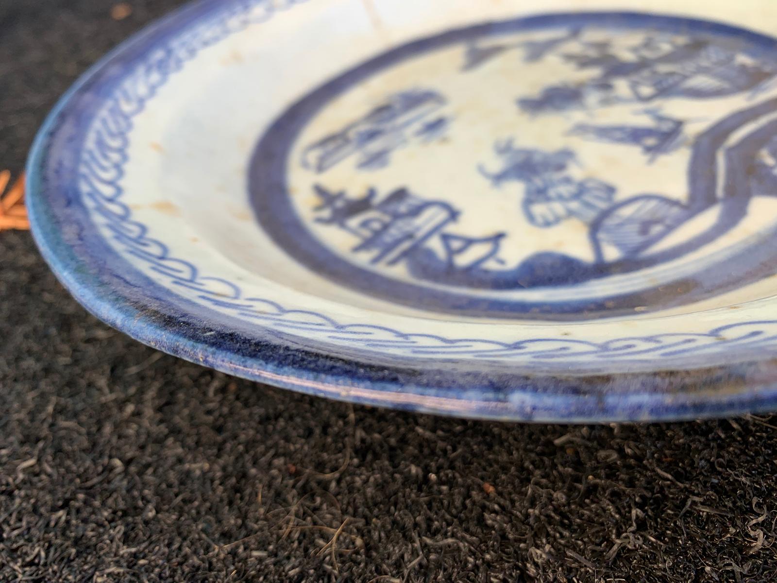19th Century Chinese Export Canton Ware Blue & White Porcelain Plate, Unmarked For Sale 6