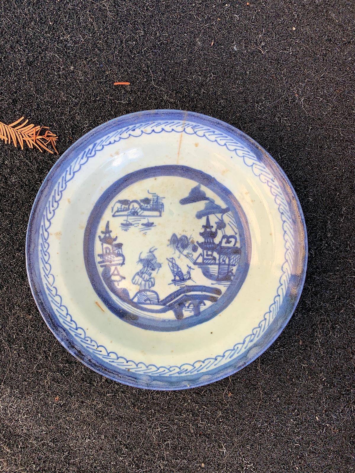 19th century Chinese export canton ware blue & white porcelain plate, unmarked.