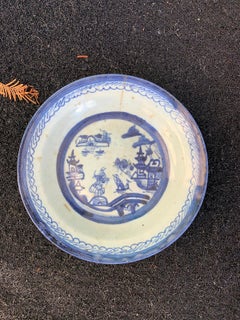 19th Century Chinese Export Canton Ware Blue & White Porcelain Plate, Unmarked
