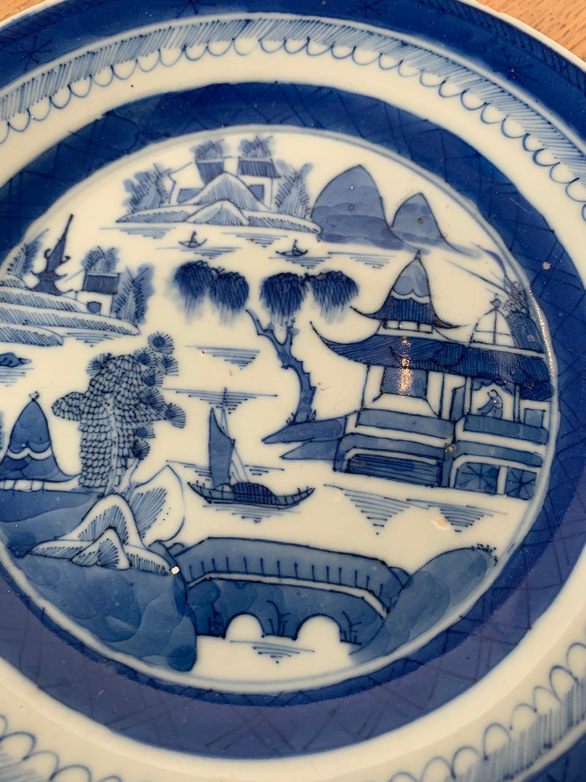 19th Century Chinese Export Canton Ware Blue & White Porcelain Plate, Unmarked 1