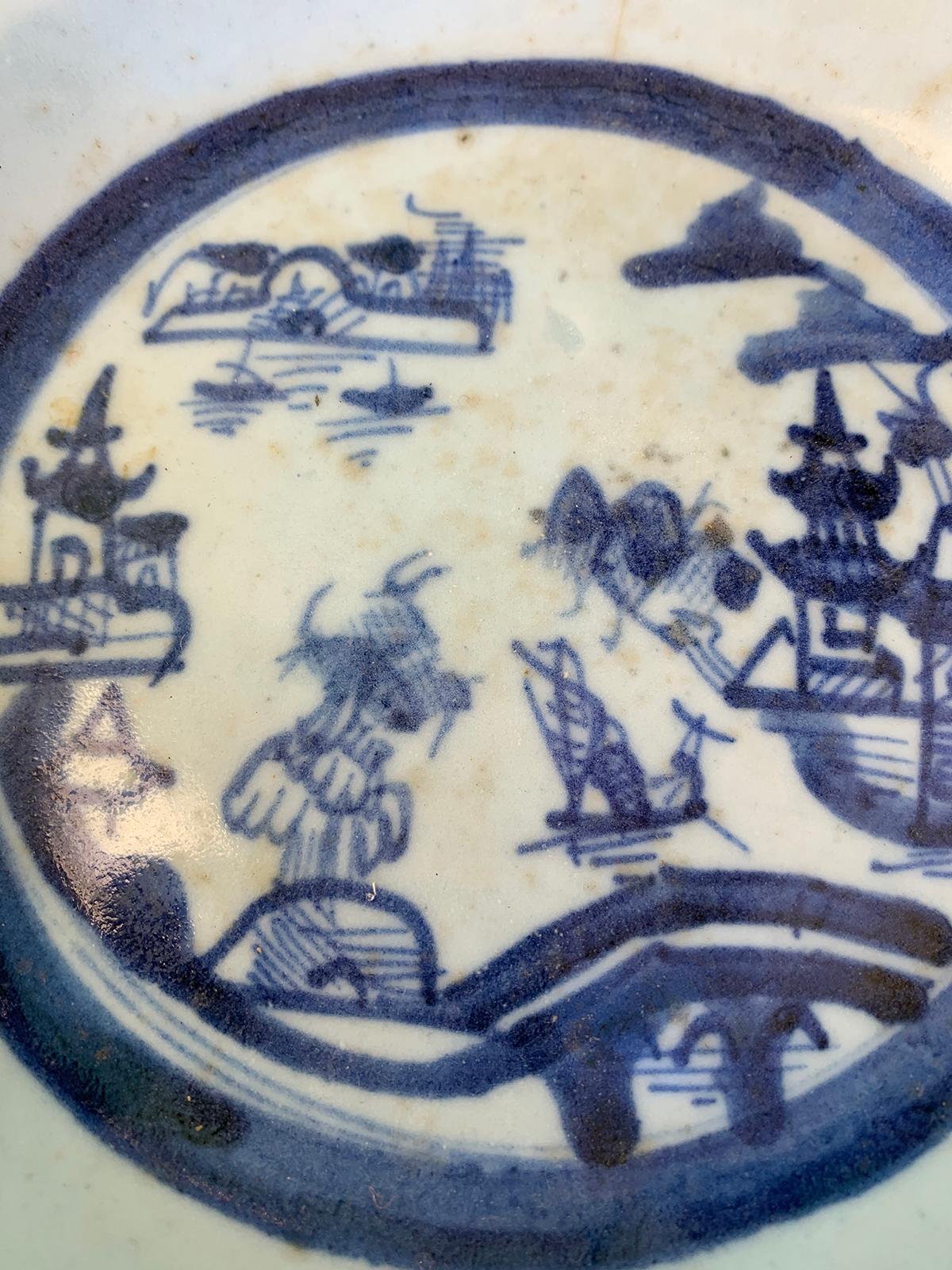 19th Century Chinese Export Canton Ware Blue & White Porcelain Plate, Unmarked For Sale 2