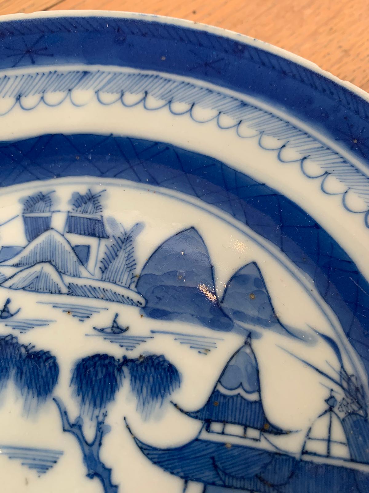 19th Century Chinese Export Canton Ware Blue & White Porcelain Plate, Unmarked 3