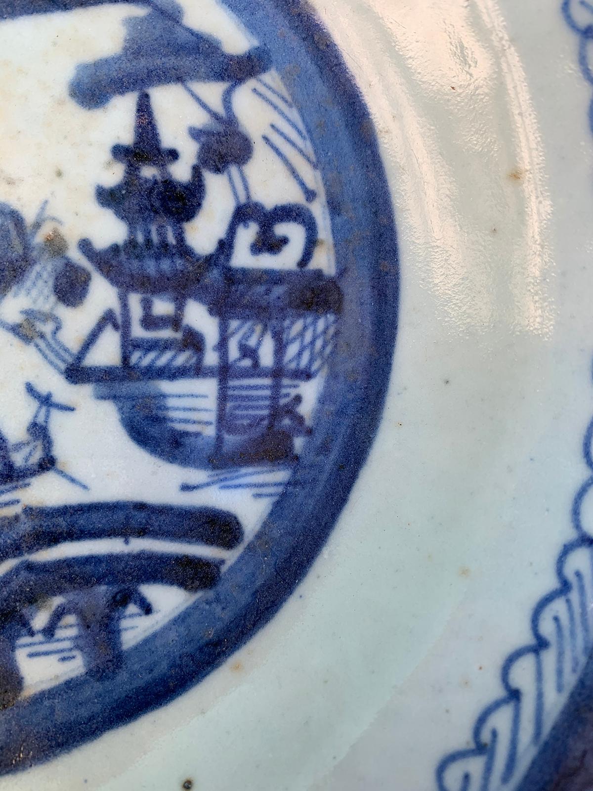 19th Century Chinese Export Canton Ware Blue & White Porcelain Plate, Unmarked For Sale 3