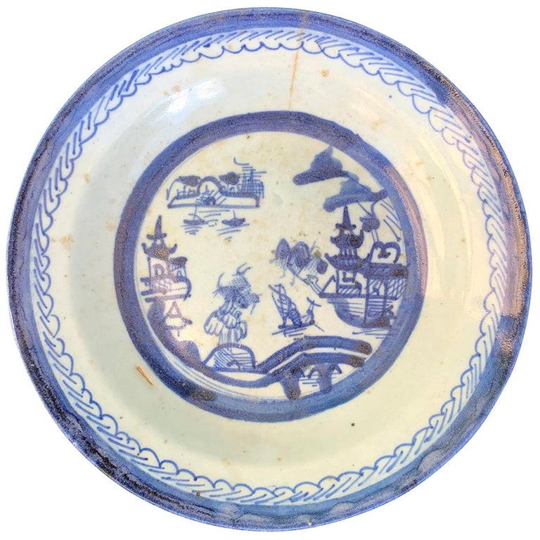 19th Century Chinese Export Canton Ware Blue and White Porcelain Plate ...
