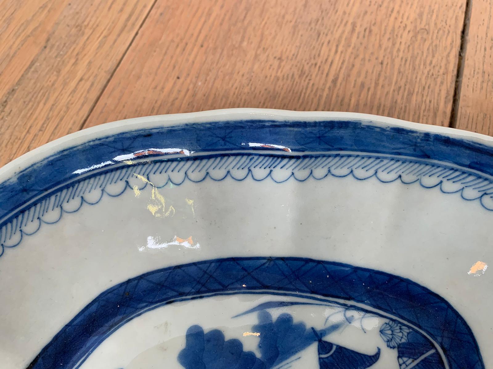 19th Century Chinese Export Canton Ware Oval Blue and White Porcelain Plate 6