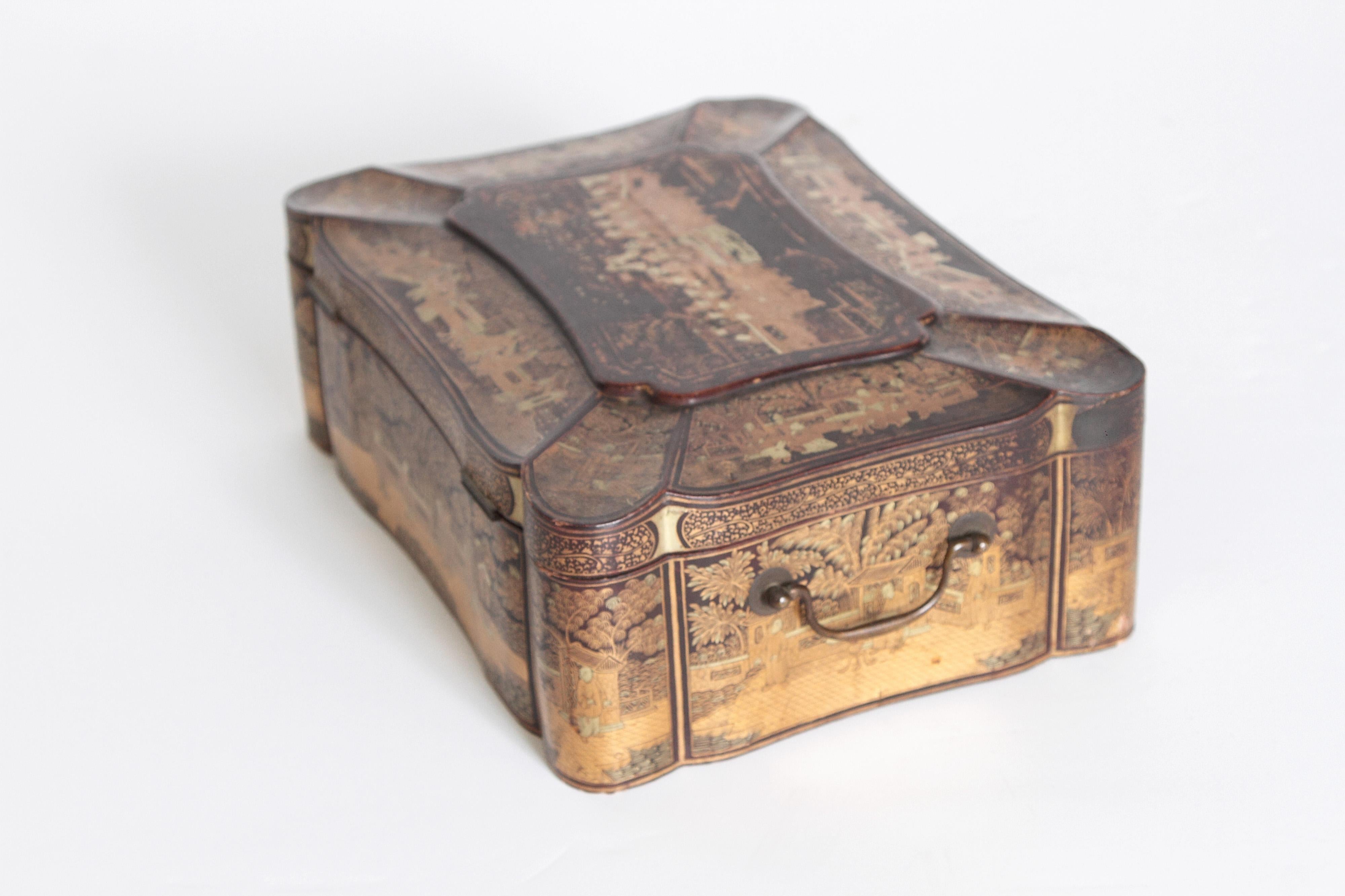19th Century Chinese Export Chinoiserie Lacquer Sewing Box 6