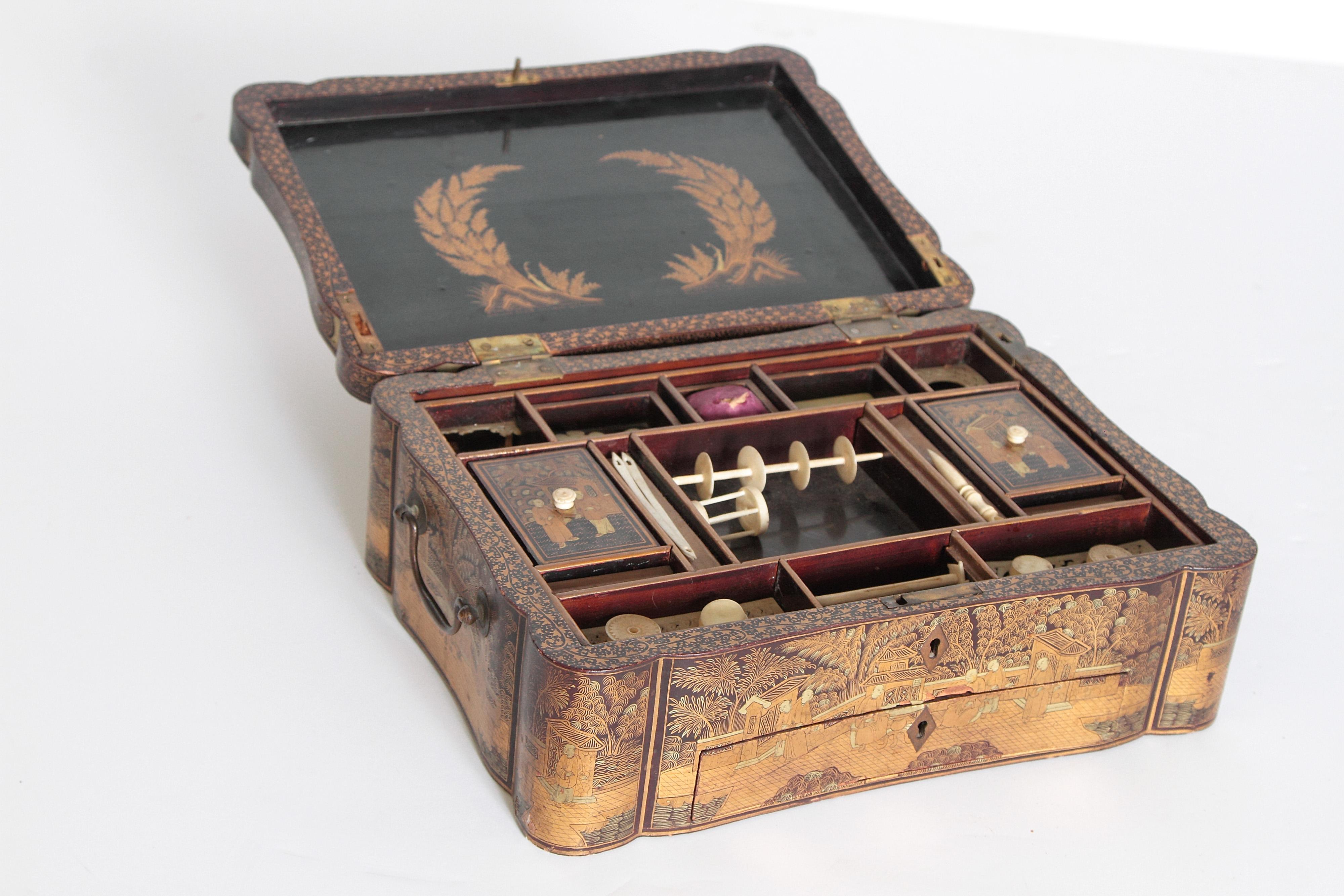 19th Century Chinese Export Chinoiserie Lacquer Sewing Box For Sale at ...