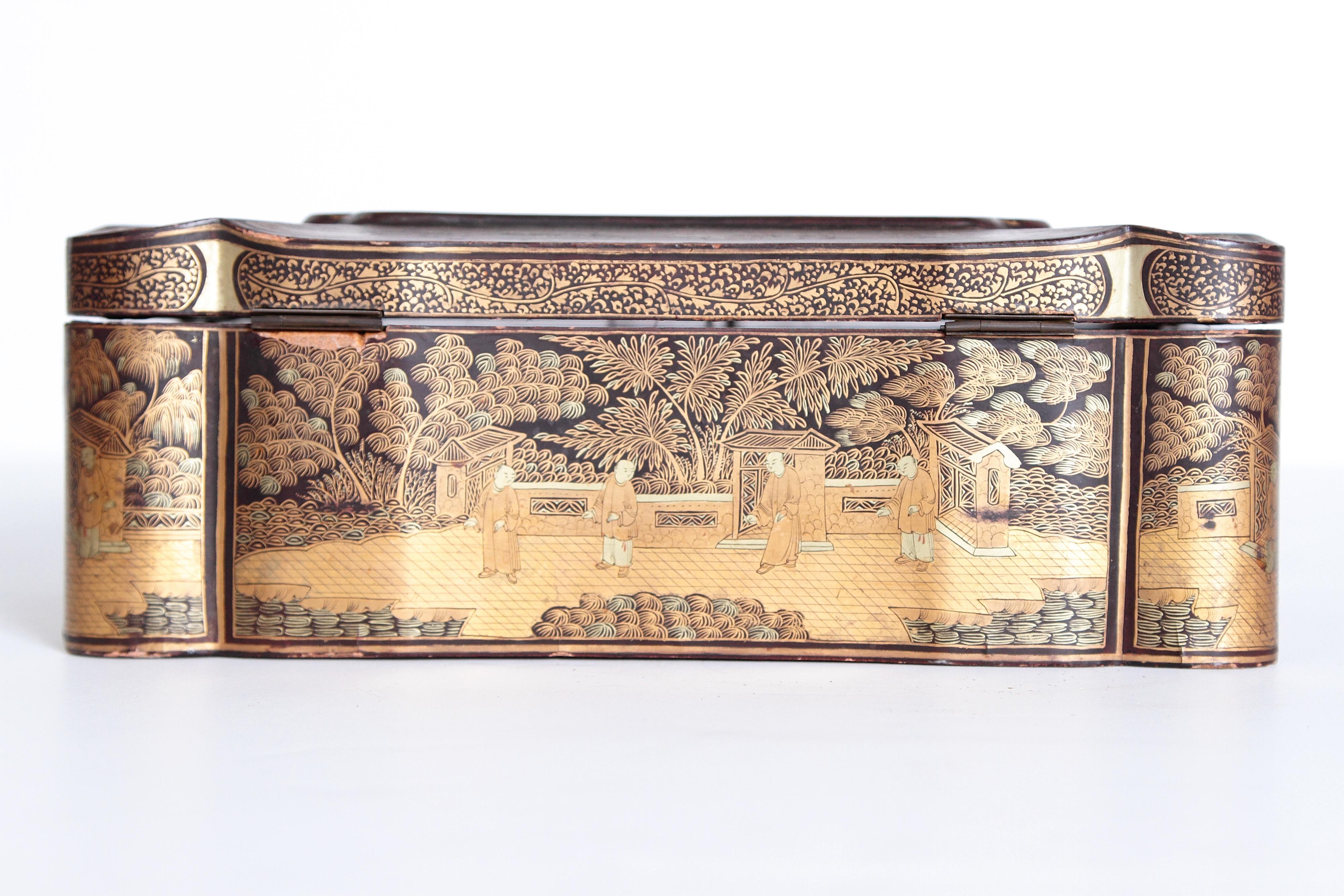 19th Century Chinese Export Chinoiserie Lacquer Sewing Box 4