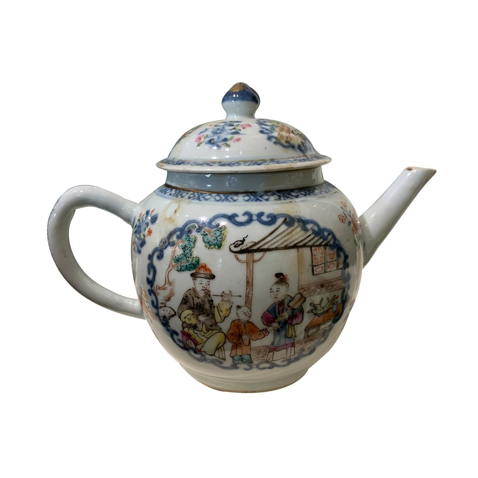 19th Century Chinese Export Chinoiserie Lidded Teapot