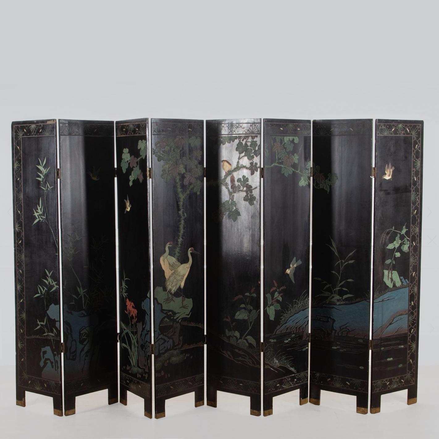19th Century Chinese Export Coromandel Lacquer Eight-Fold Chinoiserie Screen 5