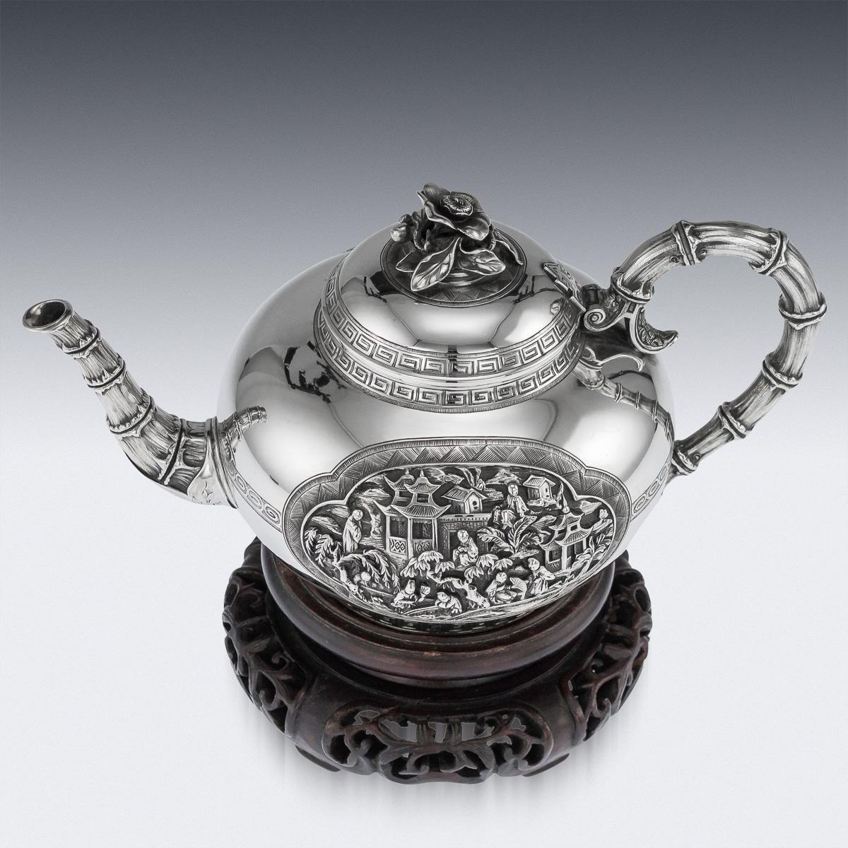19th Century Chinese Export Exceptional Solid Silver Teapot, circa 1870 2