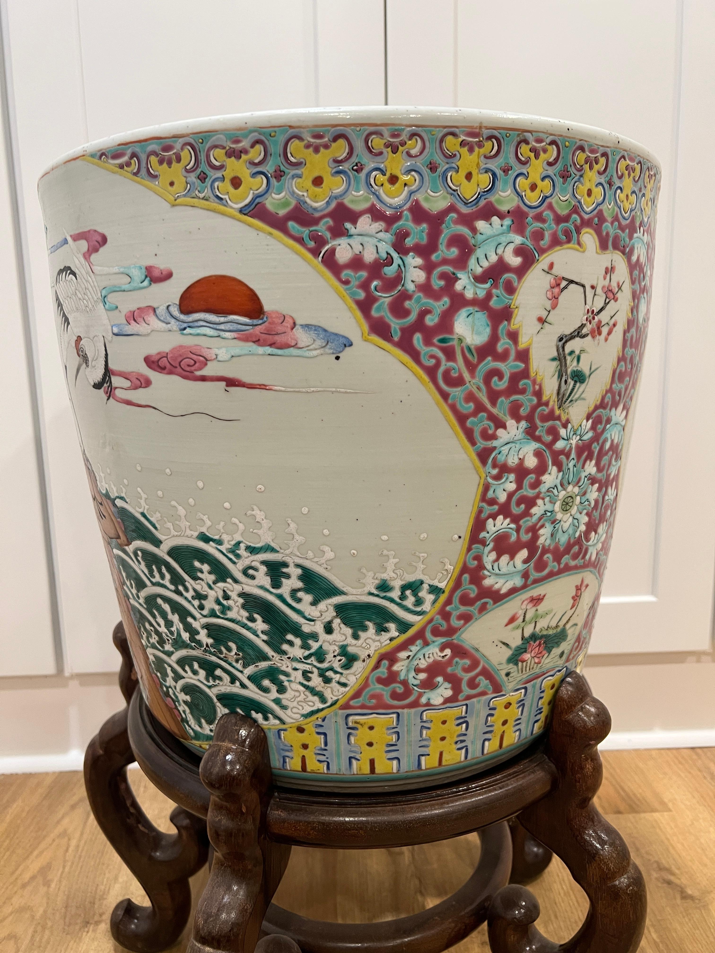 Enamel 19th Century, Chinese Export Famille Rose Porcelain Planter or Fish Bowl For Sale