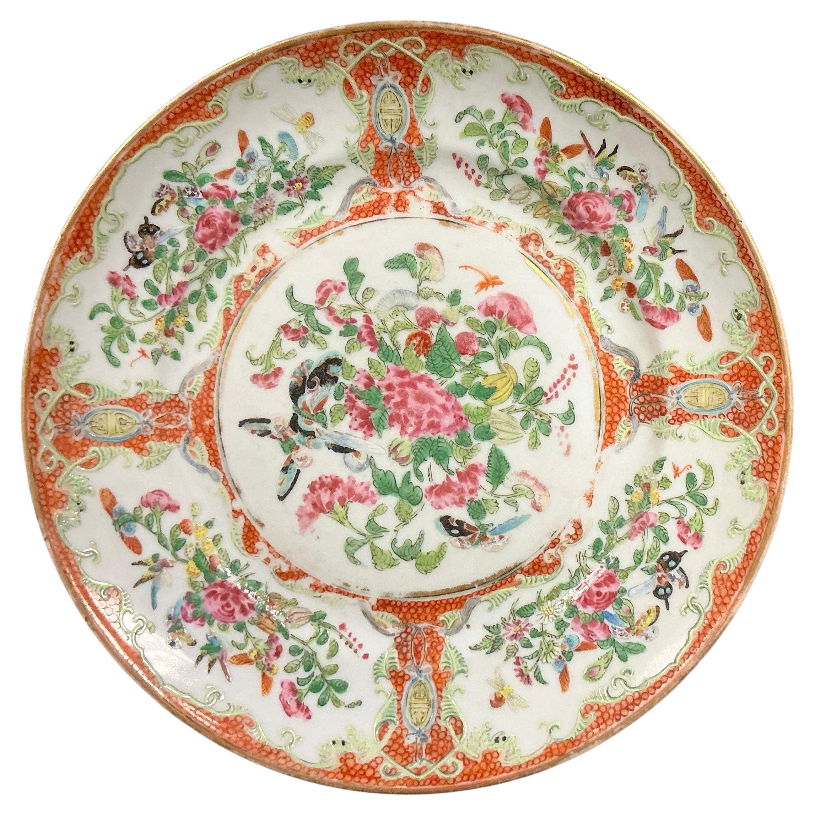 19th Century Chinese Export Famille Rose Porcelain Plate with Gilt