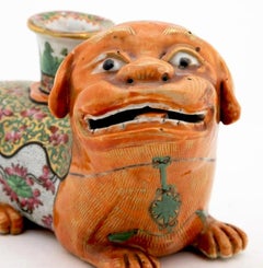 19th Century Chinese Export Famille Verte Foo Dog Joss Stick 'Candlestick'