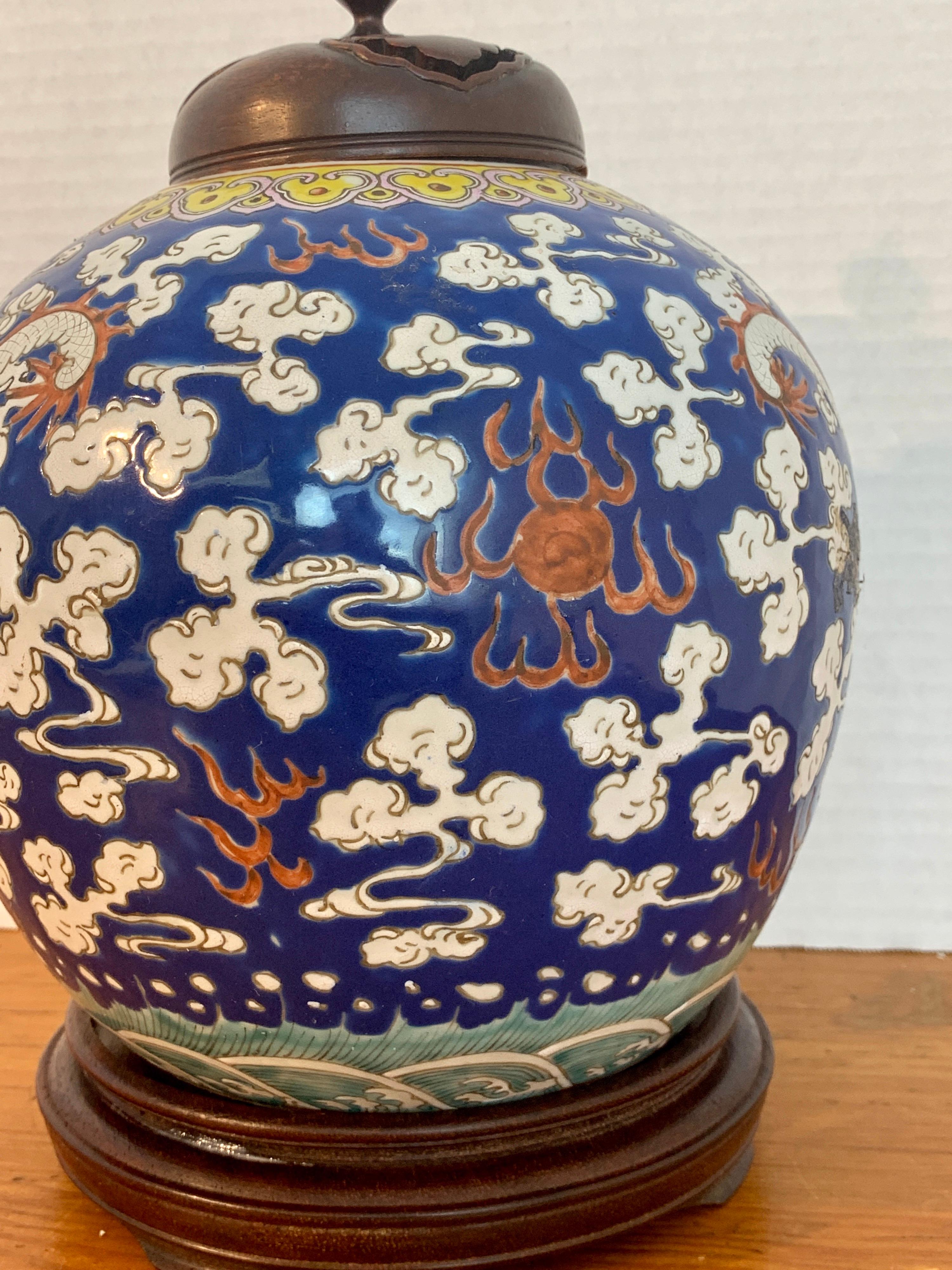 Porcelain 20th Century Chinese Export Polychrome Enamel Ginger Jar