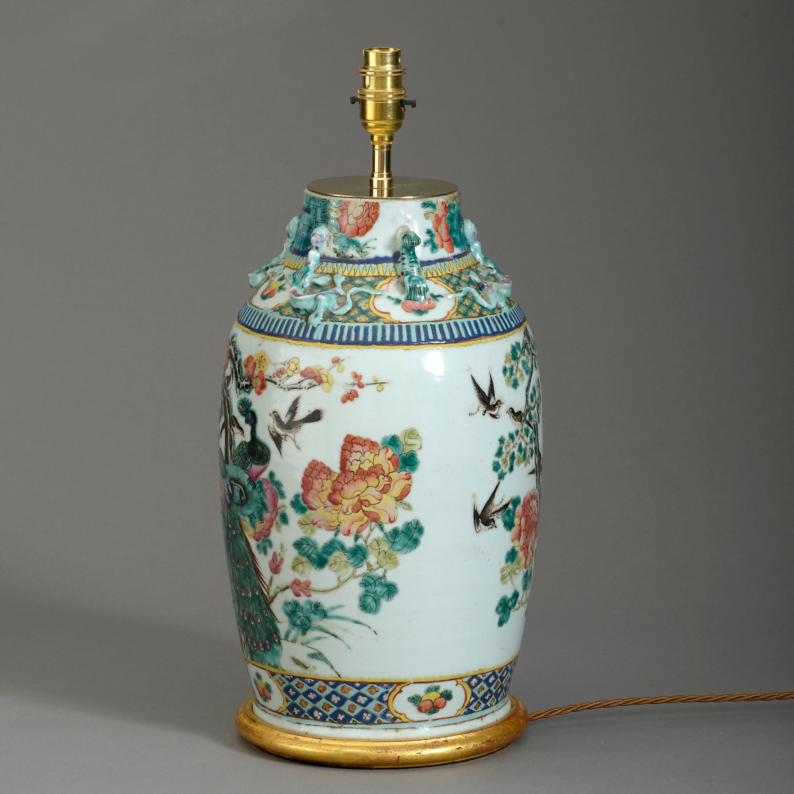 19th Century Chinese Export Famille Verte Porcelain Vase Lamp 1