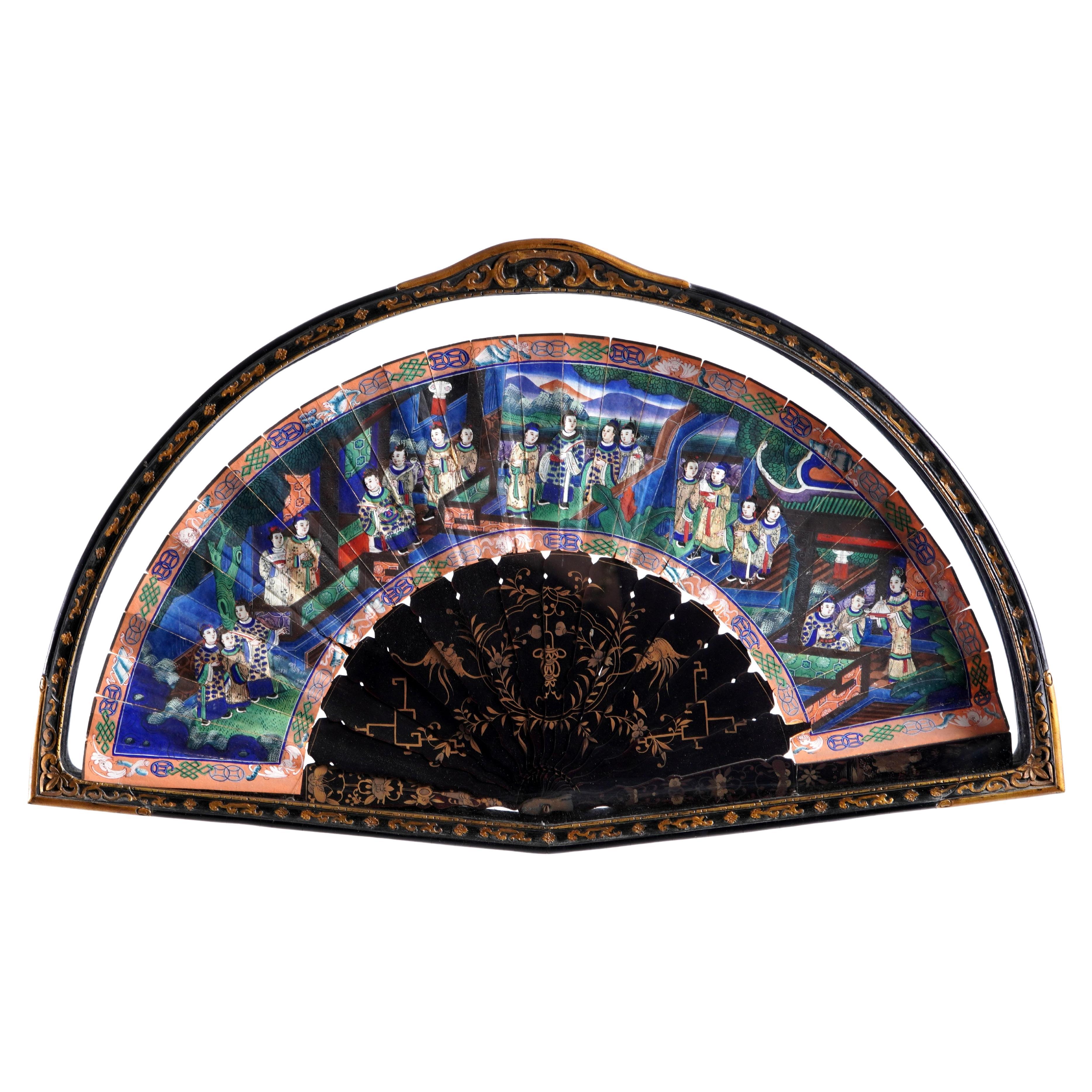 19th Century Chinese Export Gilt Lacquer Fan For Sale