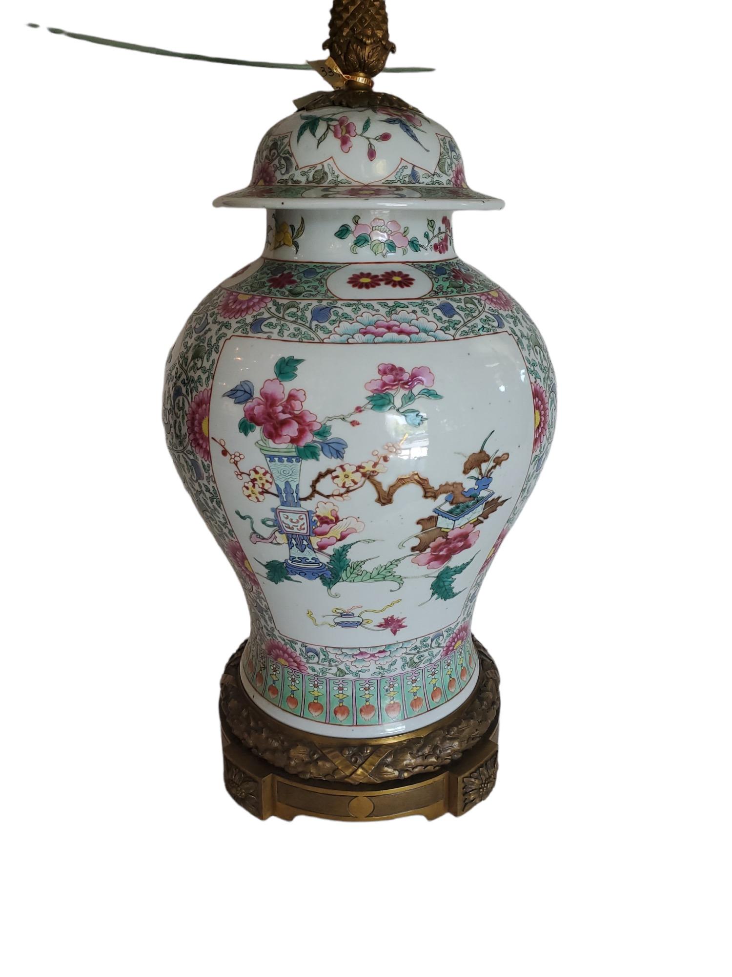 Cast 19th Century Chinese Export Ginger Jar Lamp For Sale