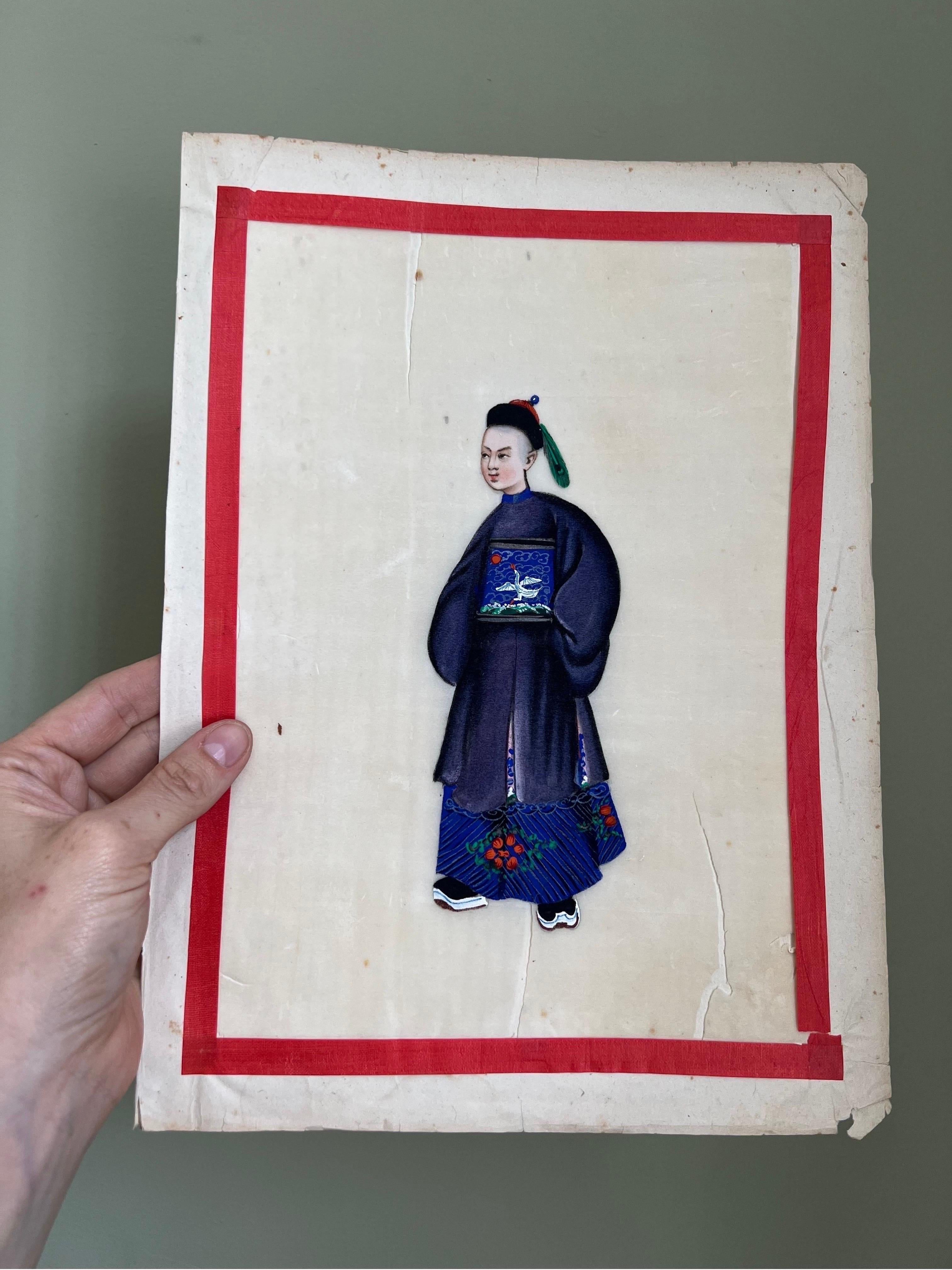 19th Century Chinese Export Gouache Portraits on Pith Paper In Good Condition In Brooklyn, NY