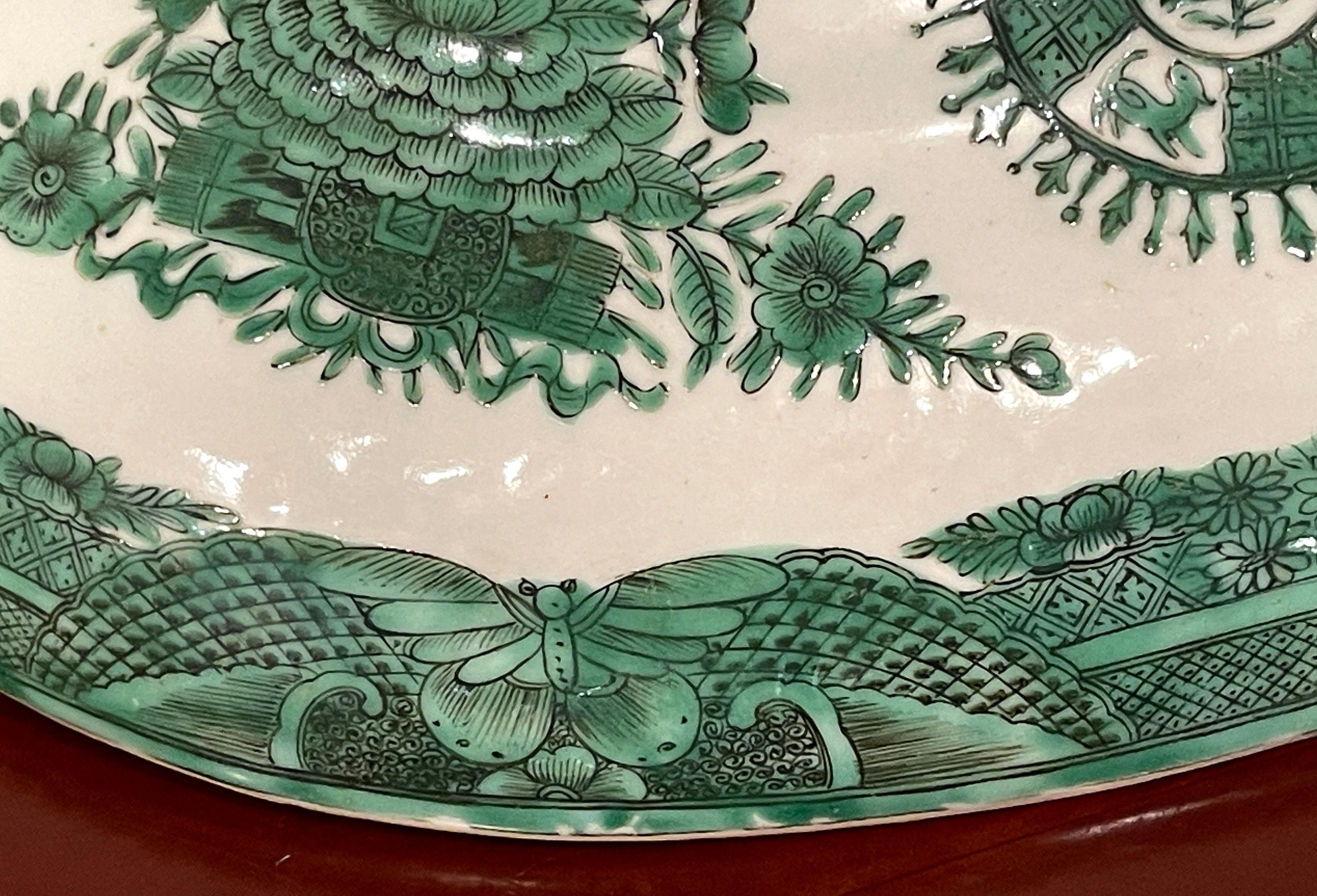 19th Century Chinese Export Green 'Fitzhugh' Hot Water Platter- Tureen * For Sale 14