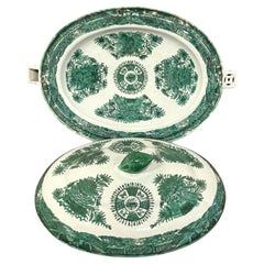 19th Century Chinese Export Green 'Fitzhugh' Hot Water Platter- Tureen *